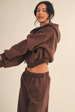 Load image into Gallery viewer, Cozy Fleece Oversized Crop Full Zip Hoodie - Chocolate
