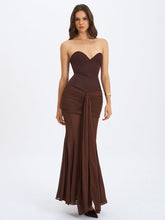 Load image into Gallery viewer, Espresso Draped Mesh Gown Dress
