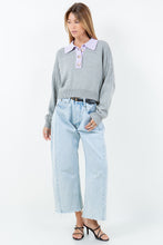 Load image into Gallery viewer, Contrast Collar Cable Pointelle Sweater
