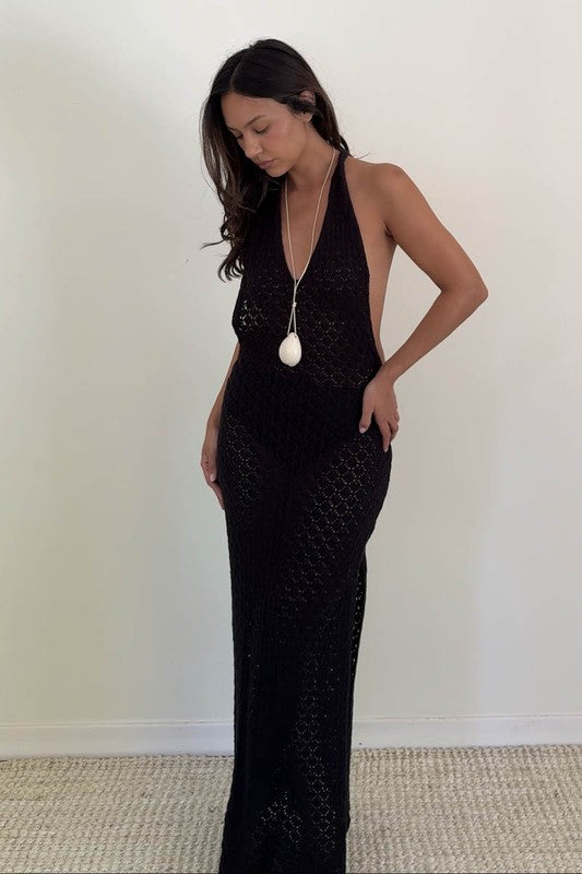 Black Halter Neck Backless Cover Up Dress  V I T T A