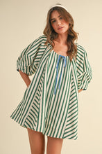 Load image into Gallery viewer, Striped Hunter Green|Blue Romper
