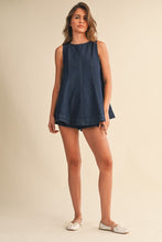 Load image into Gallery viewer, Sleeveless Dark Denim Shorts Set
