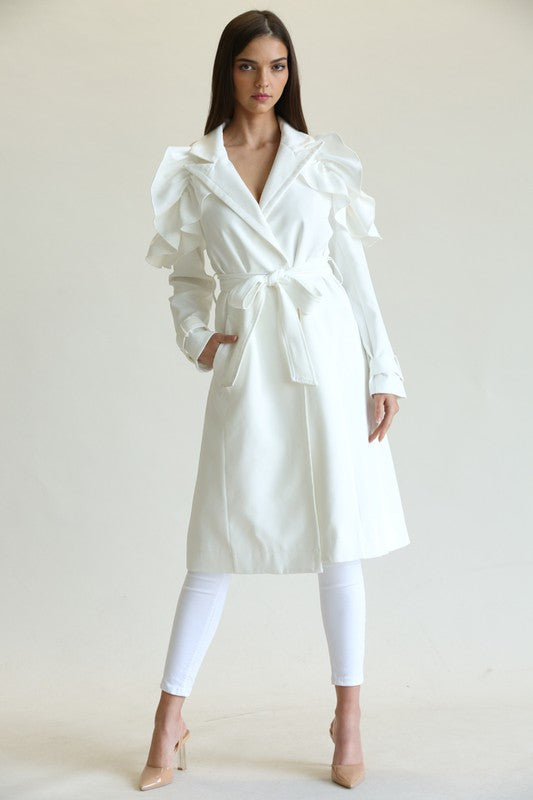 Eloise Ruffled Shoulders Long Coat
