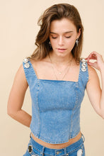 Load image into Gallery viewer, Crystals Denim Corset Top
