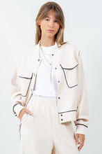 Load image into Gallery viewer, Contrast Piping Detailed Varsity Bomber Jacket - Beige
