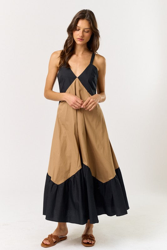 Black|Tan Colorblock Maxi Dress M