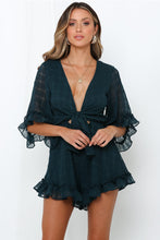 Load image into Gallery viewer, Teal Ruffle Tie Romper
