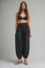 Load image into Gallery viewer, Shimmer Finish Satin Pants With Smocked Waistband- Black
