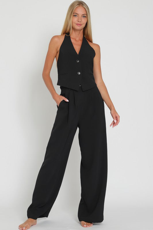 Sara Vest + Pant Set- Black