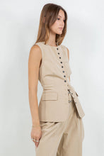 Load image into Gallery viewer, Structured Button Down Sleeveless Blouse - Tan

