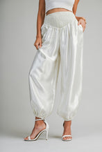 Load image into Gallery viewer, Shimmer Finish Satin Pants With Smocked Waistband- Ecru
