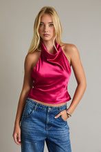 Load image into Gallery viewer, Magenta Cowl Neck Halter Top
