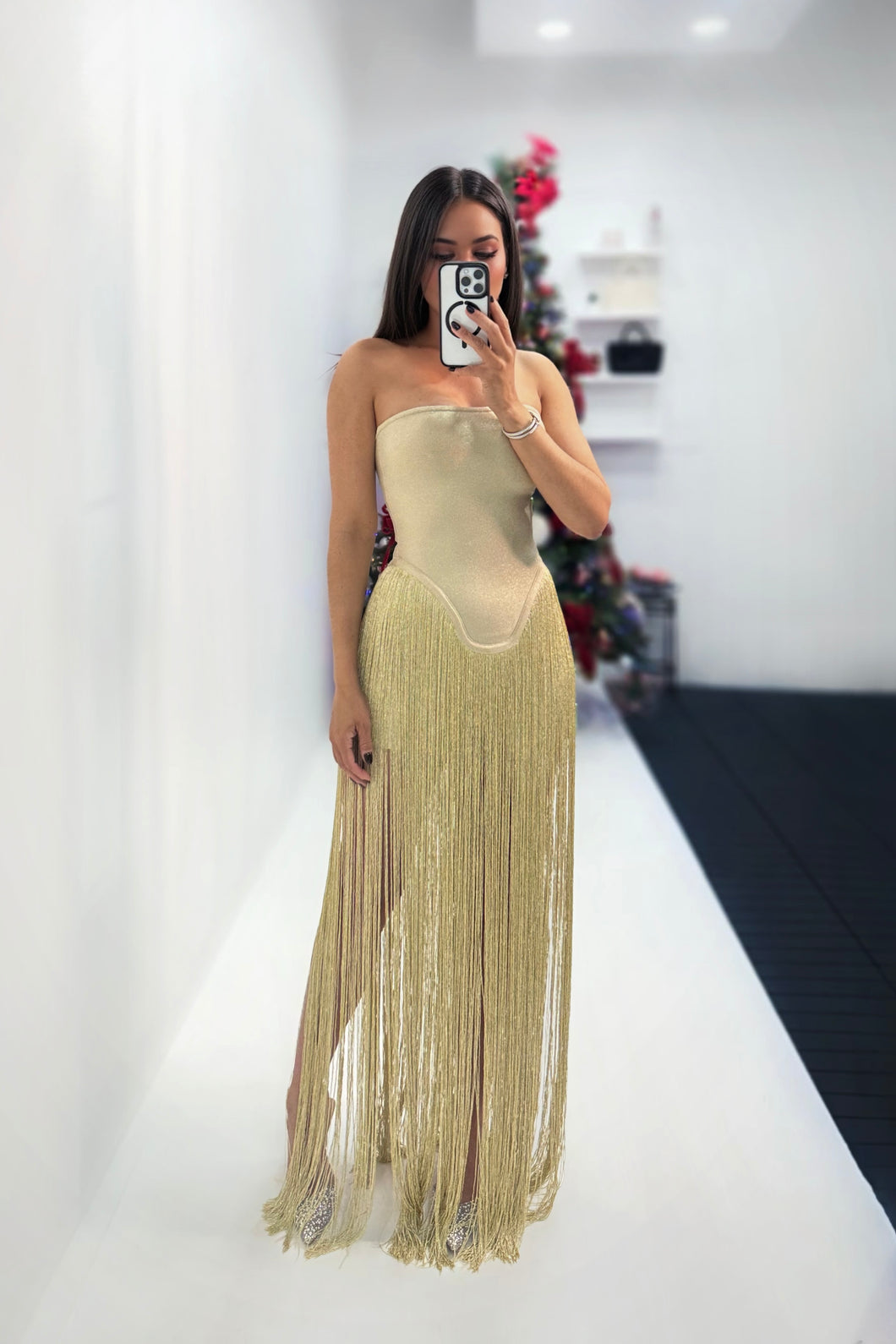 Gold Shimmer Fringe Romper Dress