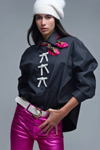 Load image into Gallery viewer, Black Oversized Poplin White Beaded Bow Buttons
