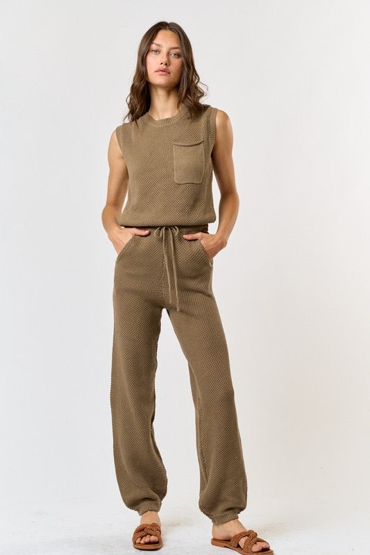Khaki Knit Open Back Jumpsuit