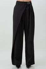 Load image into Gallery viewer, Pleated Wrap Over Adjustable Belt Trousers - Black
