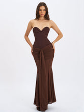Load image into Gallery viewer, Espresso Draped Mesh Gown Dress
