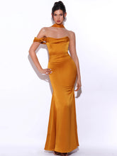 Load image into Gallery viewer, Veena Golden Satin Gown IN STOCK
