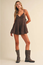 Load image into Gallery viewer, Chocolate Brown Textured Tie-Side Flare Romper
