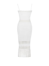 Load image into Gallery viewer, Soraya White Knit Fringe Midi Dress
