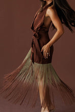 Load image into Gallery viewer, Satin Ombre Fringe Dress- Chocolate
