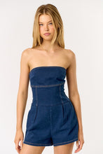 Load image into Gallery viewer, Strapless Dark Blue Denim Romper

