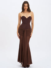 Load image into Gallery viewer, Espresso Draped Mesh Gown Dress
