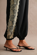 Load image into Gallery viewer, Black Satin Lace Trim Pants
