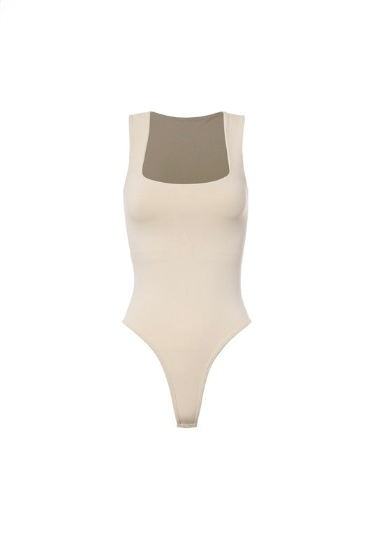 Square Neck Tank Bodysuit-Nude