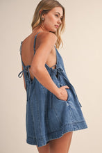 Load image into Gallery viewer, Denim Flared Romper with Side Tie Detail
