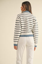 Load image into Gallery viewer, Striped Combination Denim Knit Cardigan Jacket
