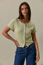 Load image into Gallery viewer, Cap Sleeve Button Down Sweater Top- Sage
