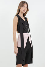 Load image into Gallery viewer, Contrasted Sleeveless Button Down Top with Removable Tie - Black/Pink
