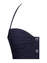 Load image into Gallery viewer, Navy Blue Pinstripe Halter Drop Waist Mini Dress
