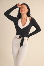 Load image into Gallery viewer, Long Sleeve V Neck Wrap Top - Black
