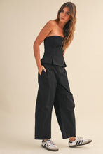Load image into Gallery viewer, Pleated Strapless Peplum Barrel Jumpsuit- Black
