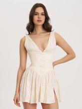 Load image into Gallery viewer, Zahara Off White Jacquard Drop Waist Mini Dress
