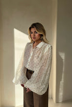 Load image into Gallery viewer, Ivory Polka Dot Silk Blouse With Balloon Sleeves
