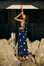 Load image into Gallery viewer, Navy Polka Halter Dress
