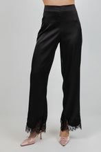 Load image into Gallery viewer, Black Satin Lace Hem Pant
