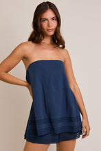Load image into Gallery viewer, Navy Layered Strapless Romper
