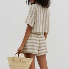 Load image into Gallery viewer, Stripe Linen Natural Top + Short Set
