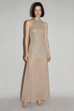 Load image into Gallery viewer, Champagne Gold Metallic Halter Maxi Dress
