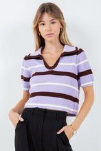 Load image into Gallery viewer, Cropped Stripe Scallop Collar Sweater
