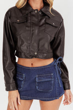 Load image into Gallery viewer, Black Faux Leather Crop Jacket
