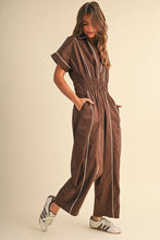 Load image into Gallery viewer, Short Sleeve Barrel Jumpsuit- Brown
