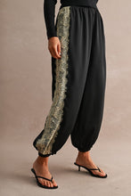 Load image into Gallery viewer, Black Satin Lace Trim Pants
