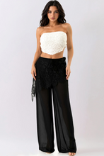 Load image into Gallery viewer, Lace Wrap Detail Sheer Wide Leg Pants - Black
