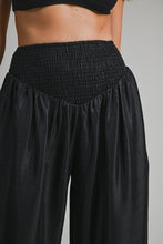 Load image into Gallery viewer, Shimmer Finish Satin Pants With Smocked Waistband- Black
