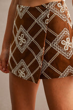 Load image into Gallery viewer, Paisley Embroidered Suede Asymmetrical Wrap Front Skort
